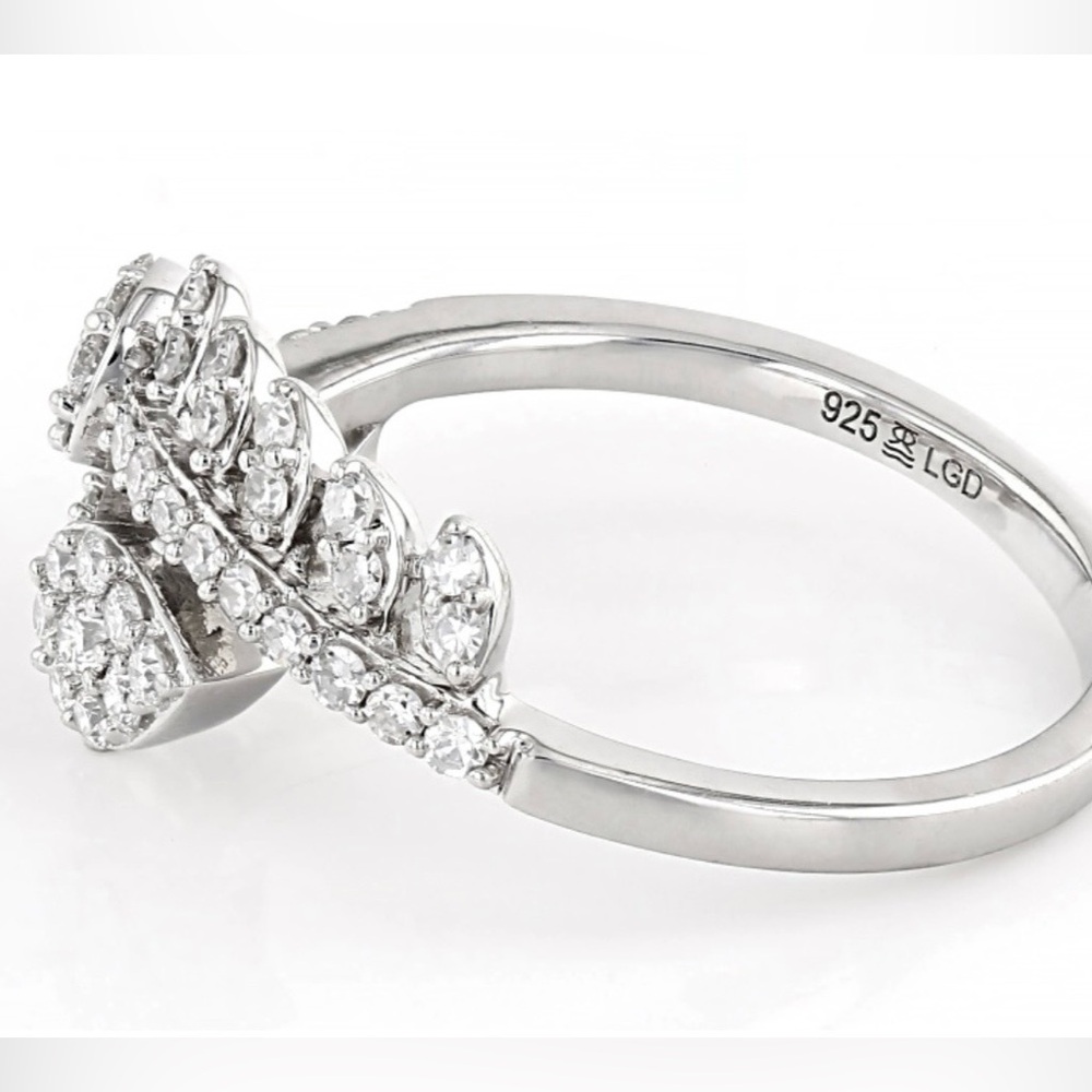 🎆 Lab-Grown Diamond 0.50ctw Rohdium Over Sterling Silver Leaf Bypass Ring. 8 FAB - Picture 3 of 6
